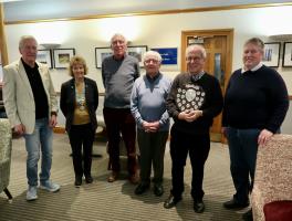 The winning team from Hexham Rotary joined by District Governor Joy Palmer Cooper and Quizmaster Peter Atkinson